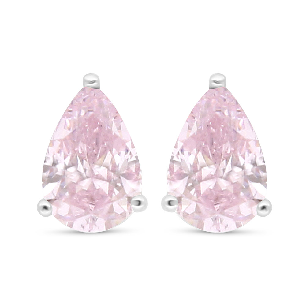 Sterling Silver 925 Earring Rhodium Plated Embedded With Pink Zircon And 