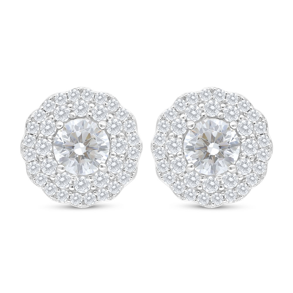 Sterling Silver 925 Earring Rhodium Plated Embedded With White Zircon