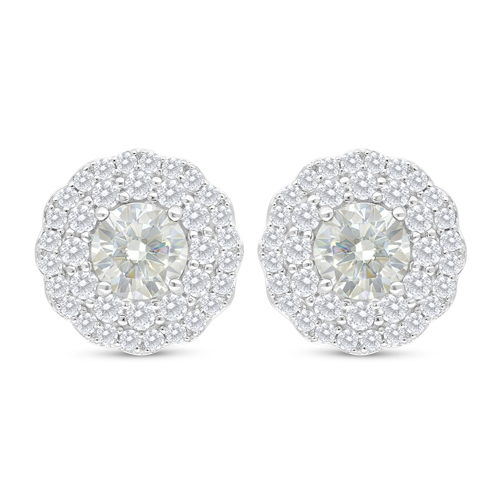 Sterling Silver 925 Earring Rhodium Plated Embedded With Yellow Diamond And White Zircon