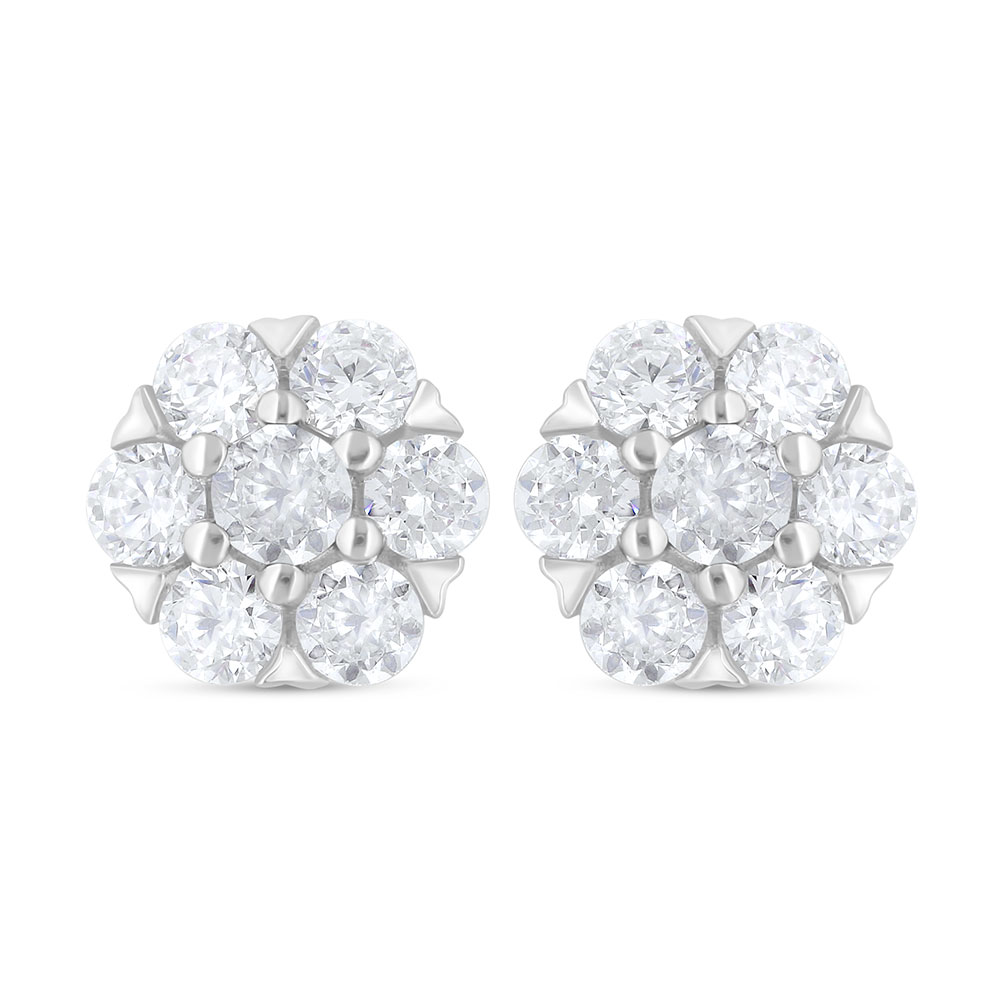 Sterling Silver 925 Earring Rhodium Plated Embedded With White Zircon