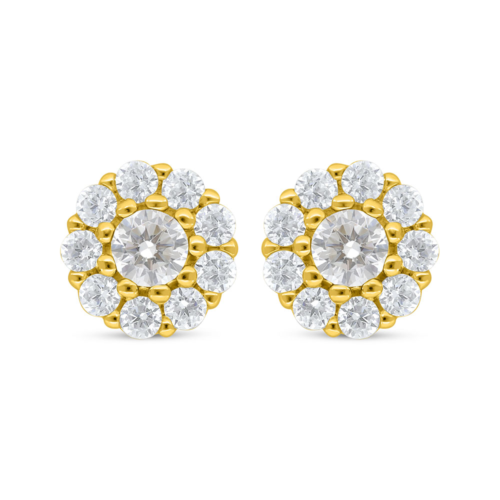 Sterling Silver 925 Earring Golden Plated Embedded With White Zircon