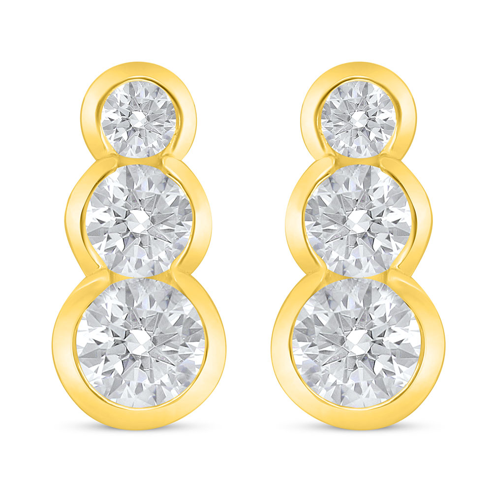 Sterling Silver 925 Earring Golden Plated Embedded With White Zircon