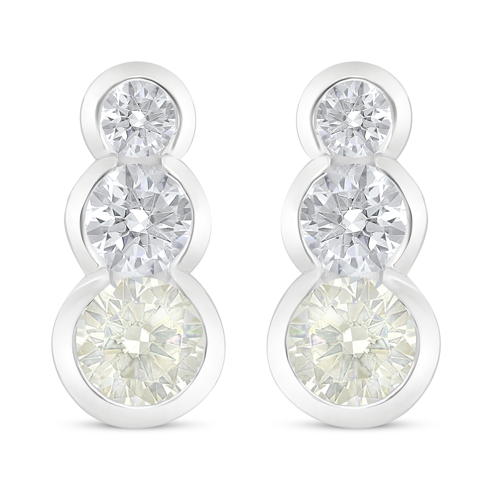 Sterling Silver 925 Earring Rhodium Plated Embedded With Yellow Diamond And White Zircon