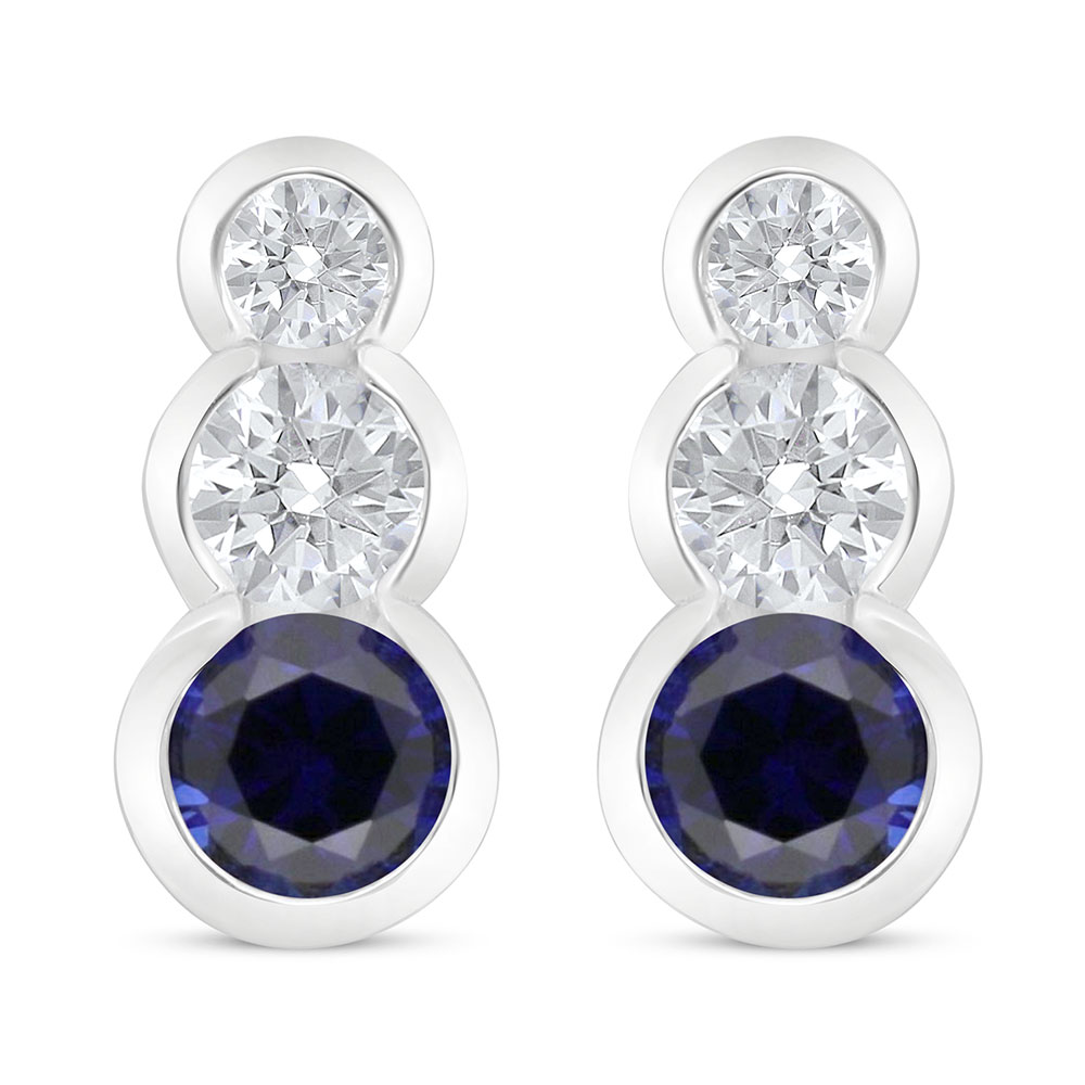 Sterling Silver 925 Earring Rhodium Plated Embedded With Sapphire Corundum And White Zircon