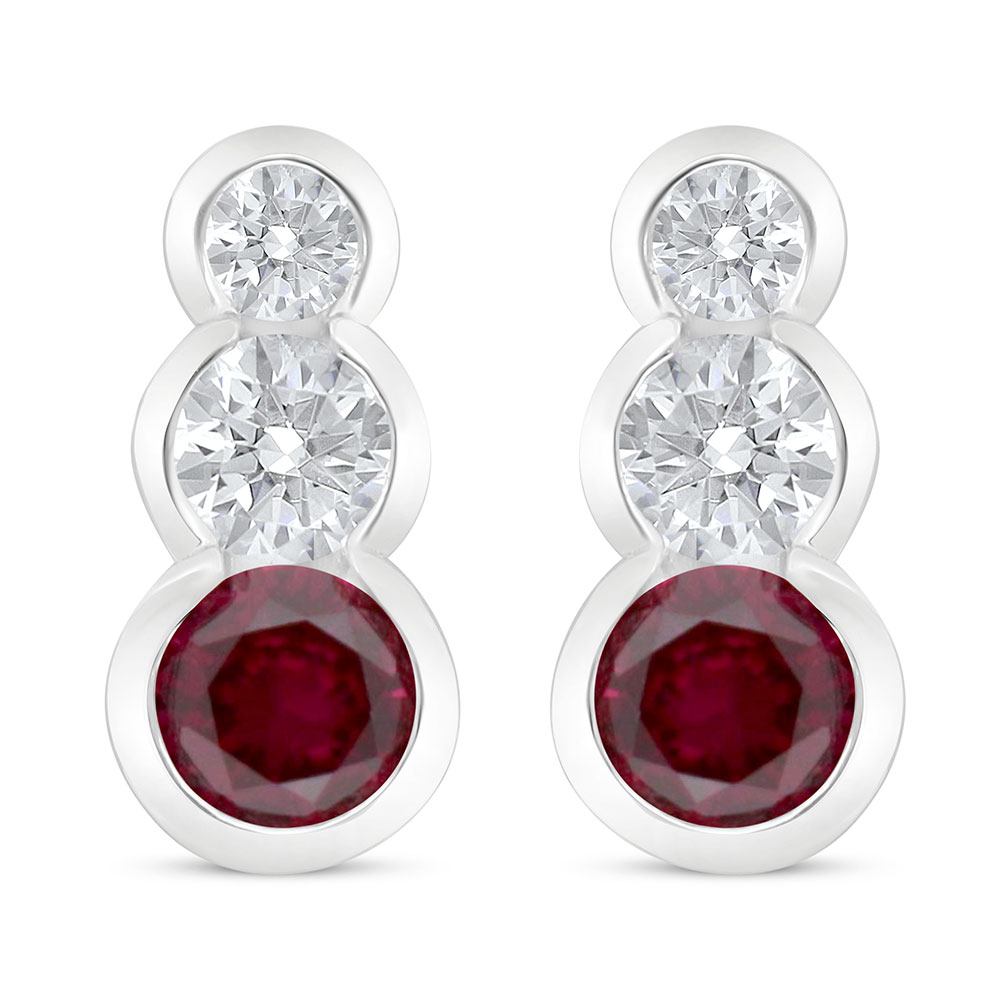 Sterling Silver 925 Earring Rhodium Plated Embedded With Ruby Corundum And White Zircon