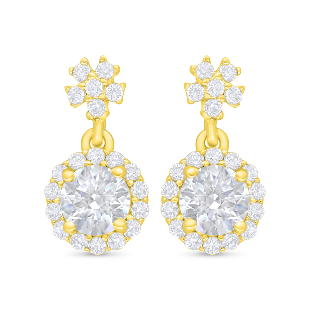 Sterling Silver 925 Earring Golden Plated Embedded With White Zircon