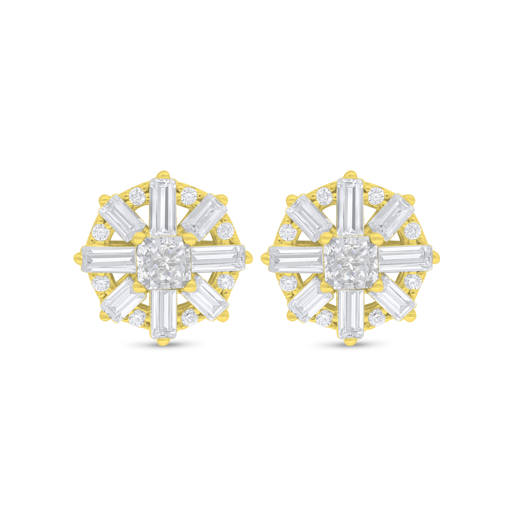 Sterling Silver 925 Earring Golden Plated Embedded With Yellow Diamond And White Zircon