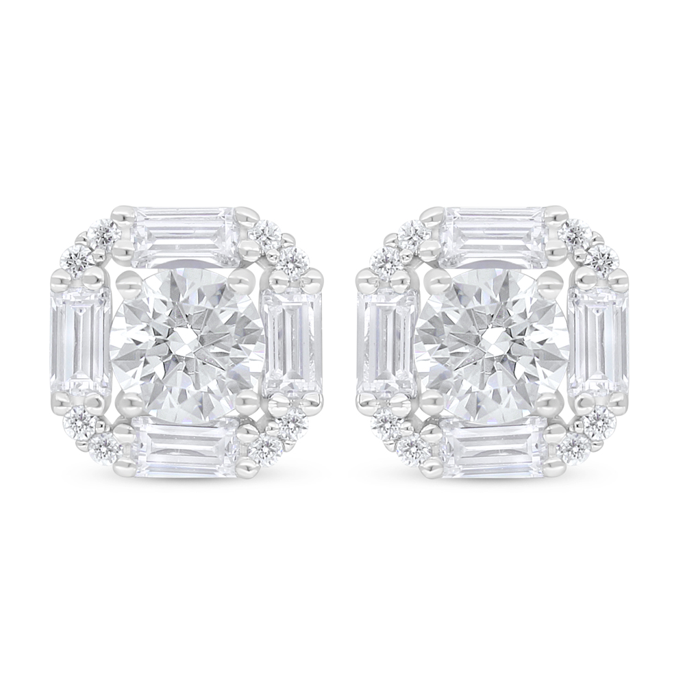 Sterling Silver 925 Earring Rhodium Plated Embedded With White Zircon