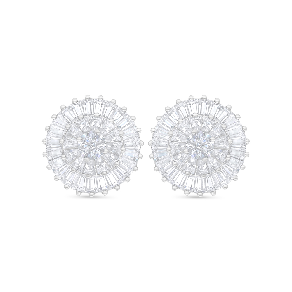 Sterling Silver 925 Earring Rhodium Plated Embedded With White Zircon