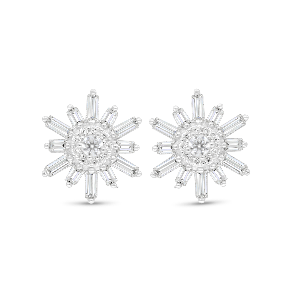 Sterling Silver 925 Earring Rhodium Plated Embedded With White Zircon