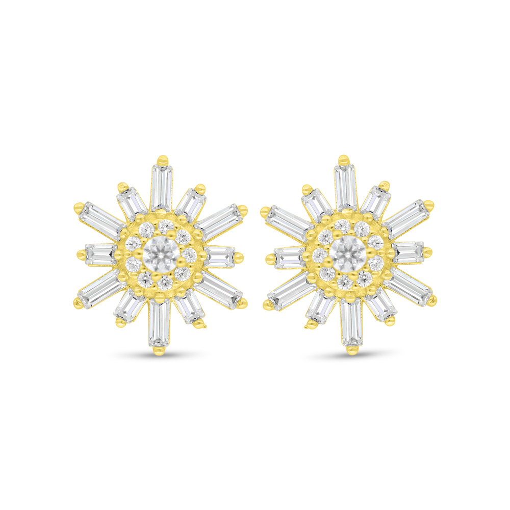 Sterling Silver 925 Earring Golden Plated Embedded With White Zircon