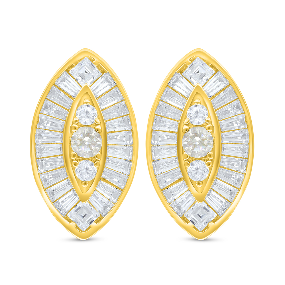 Sterling Silver 925 Earring Golden Plated Embedded With Yellow Diamond And White Zircon