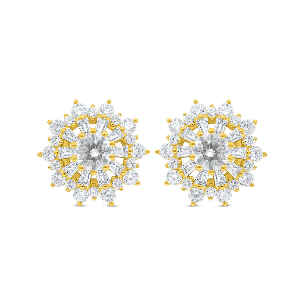 Sterling Silver 925 Earring Golden Plated Embedded With White Zircon