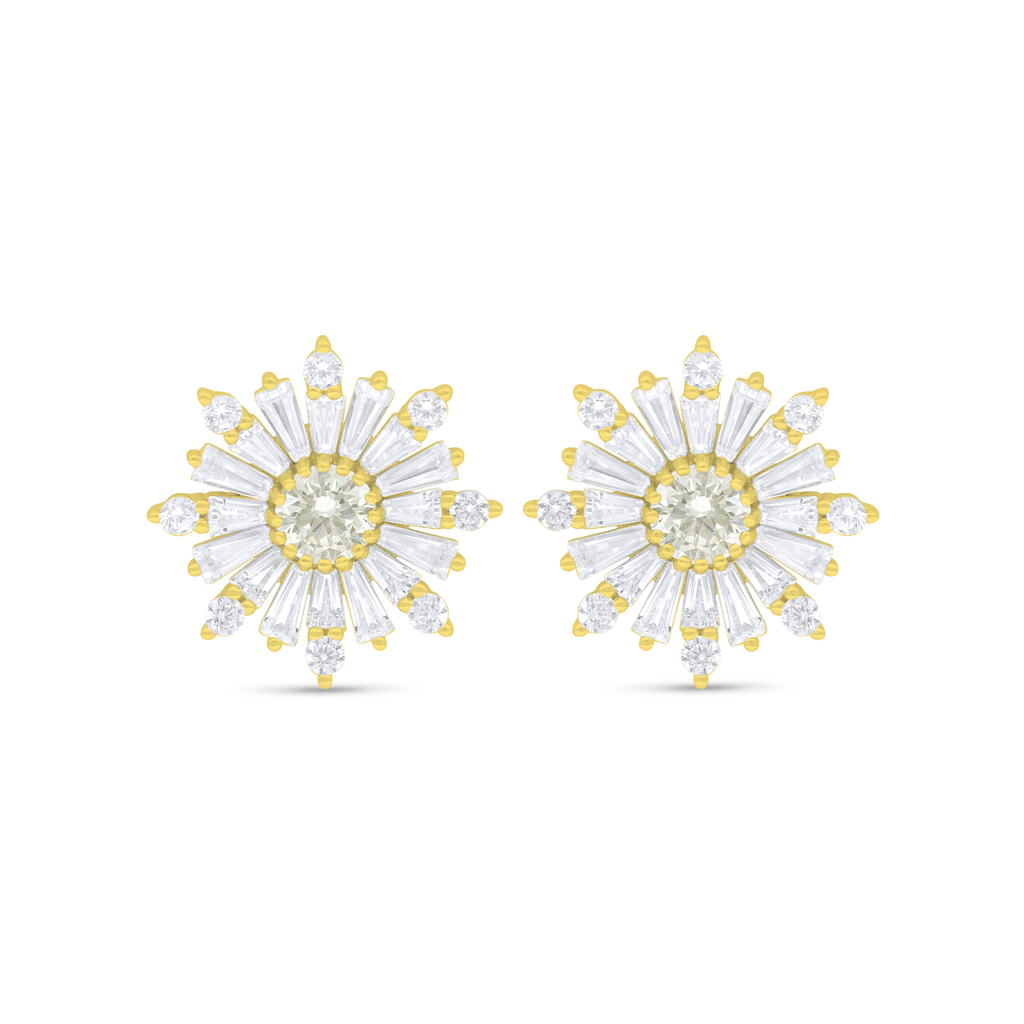 Sterling Silver 925 Earring Golden Plated Embedded With Yellow Diamond And White Zircon