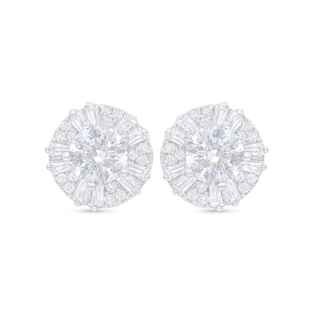 Sterling Silver 925 Earring Rhodium Plated Embedded With White Zircon