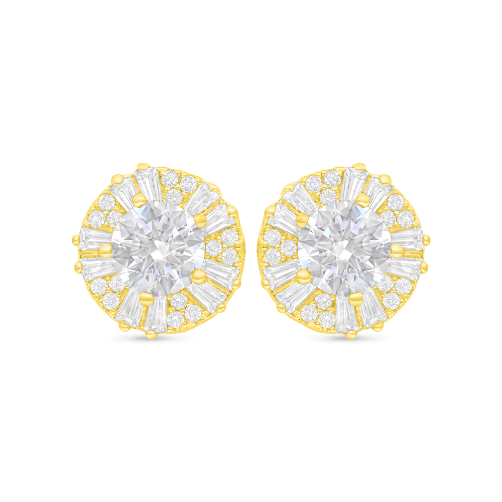 Sterling Silver 925 Earring Golden Plated Embedded With White Zircon