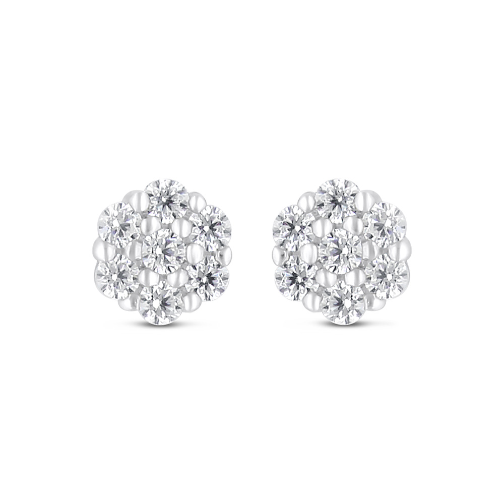 Sterling Silver 925 Earring Rhodium Plated Embedded With White Zircon