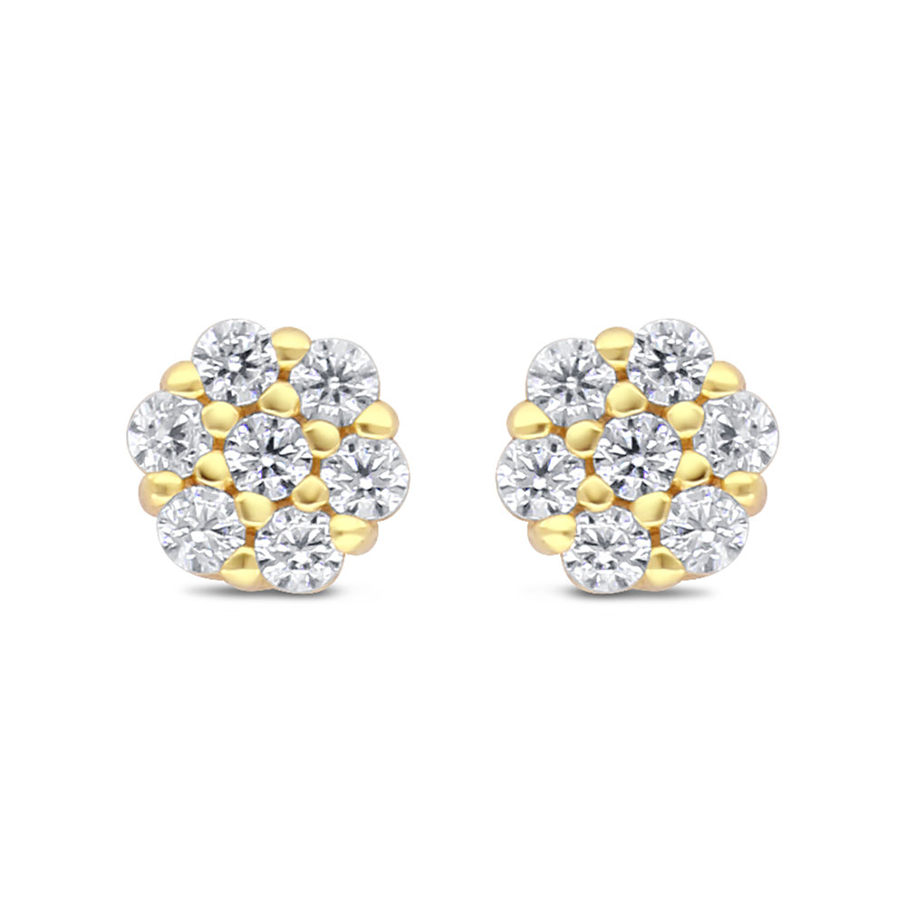 Sterling Silver 925 Earring Golden Plated Embedded With White Zircon