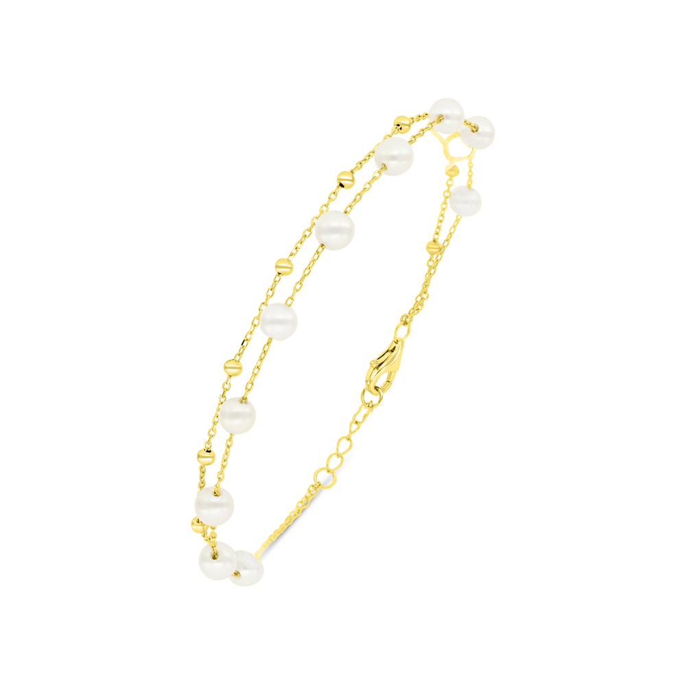 Sterling Silver 925 Bracelet Golden Plated Embedded With Natural White Pearl  