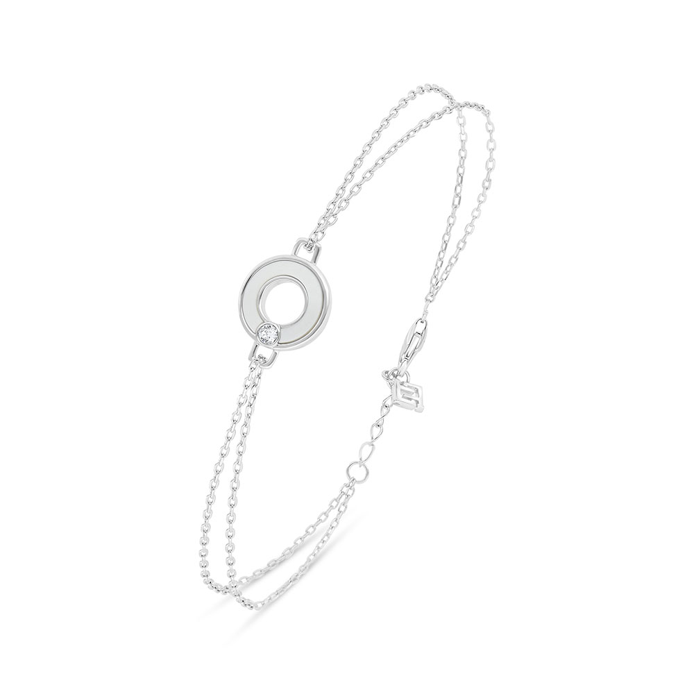 Sterling Silver 925 Bracelet Rhodium Plated Embedded With White Shell And White Zircon