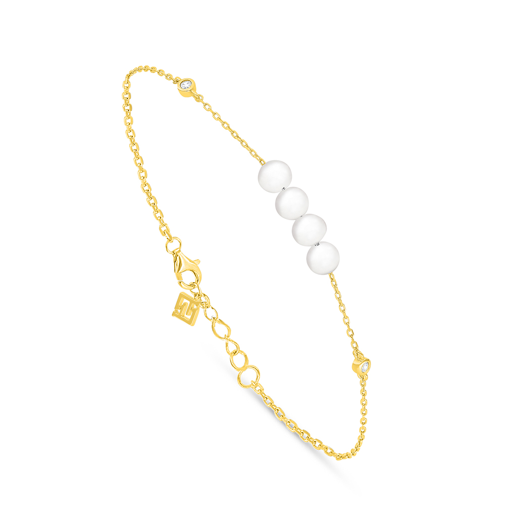 Sterling Silver 925 Bracelet Golden Plated Embedded With Natural White Pearl And White Zircon 