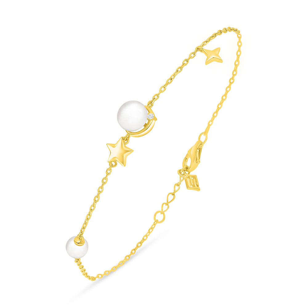 Sterling Silver 925 Bracelet Golden Plated Embedded With Natural White Pearl And White Zircon 