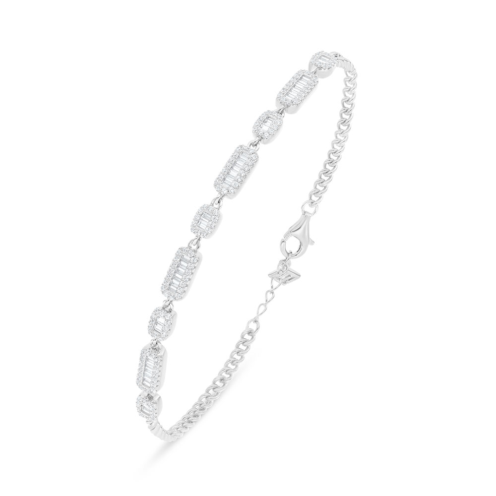 Sterling Silver 925 Bracelet Rhodium Plated Embedded With White Zircon