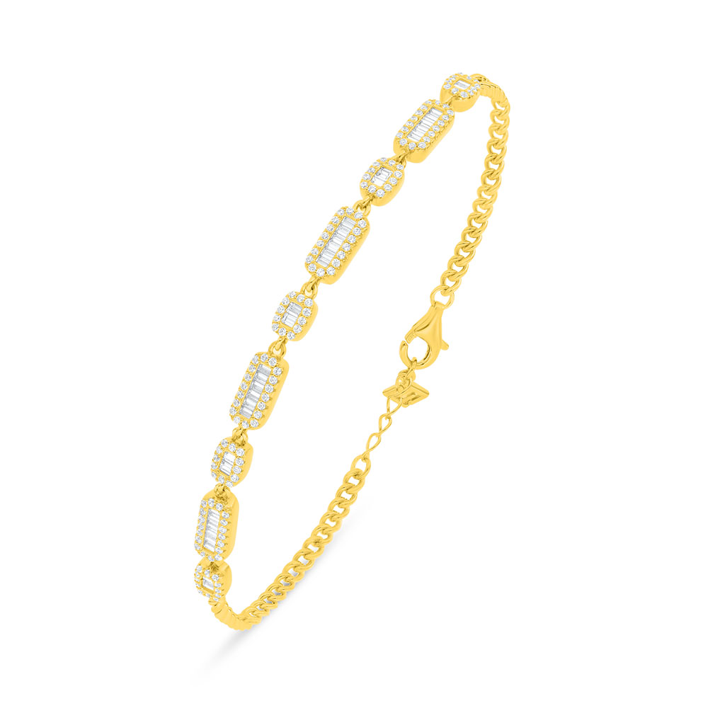 Sterling Silver 925 Bracelet Golden Plated Embedded With White Zircon