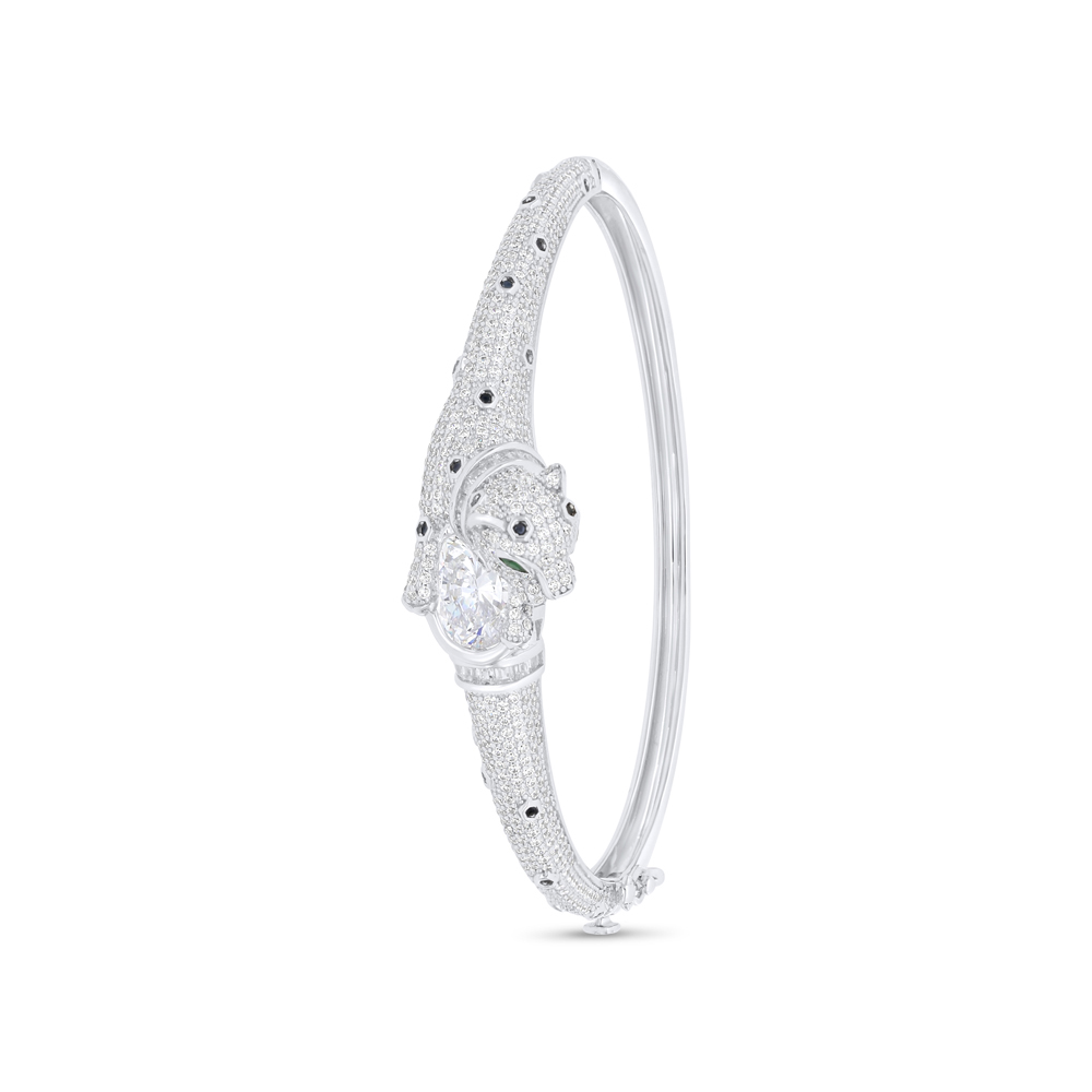 Sterling Silver 925 Bangle Rhodium Plated Embedded With White Zircon