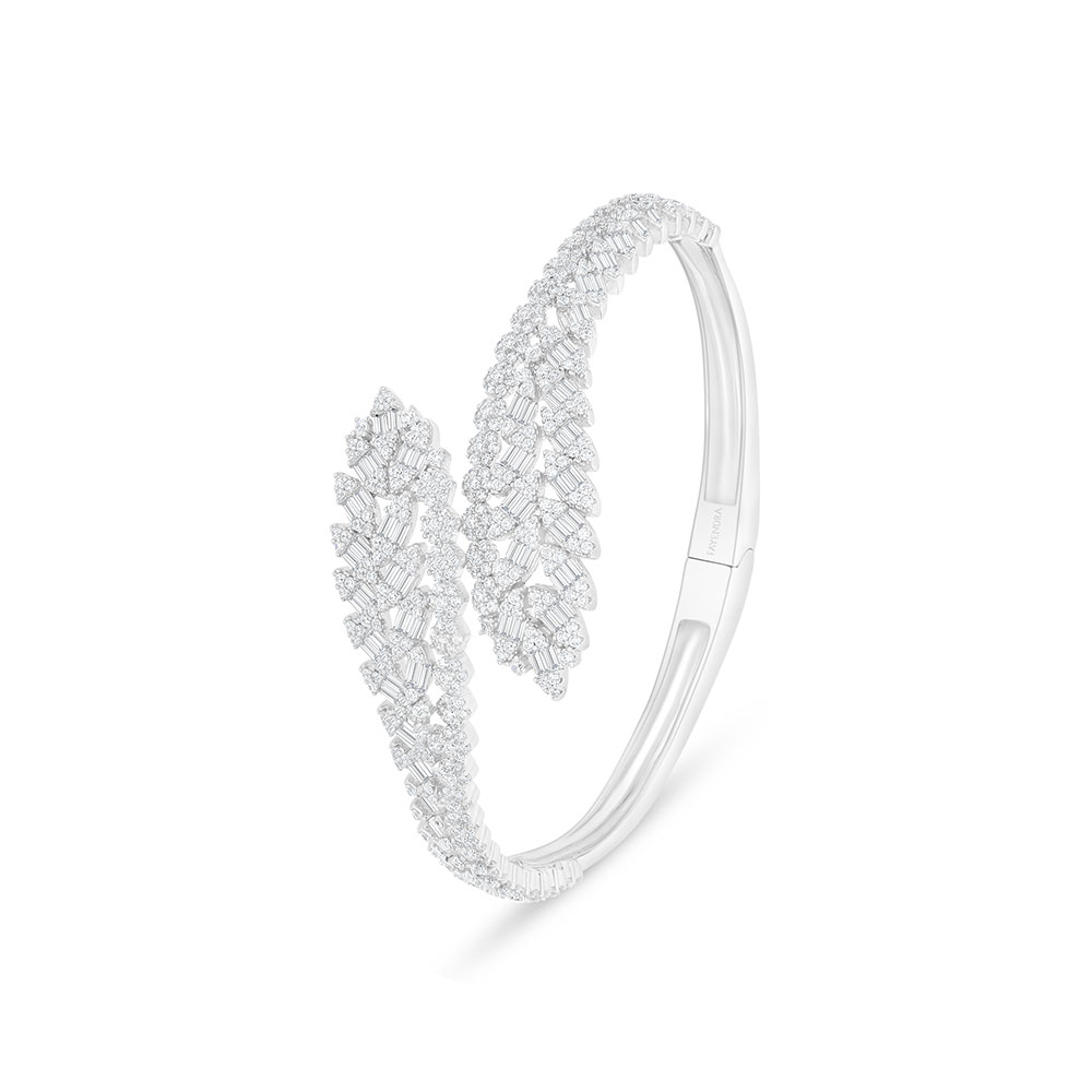 Sterling Silver 925 Bangle Rhodium Plated Embedded With White Zircon