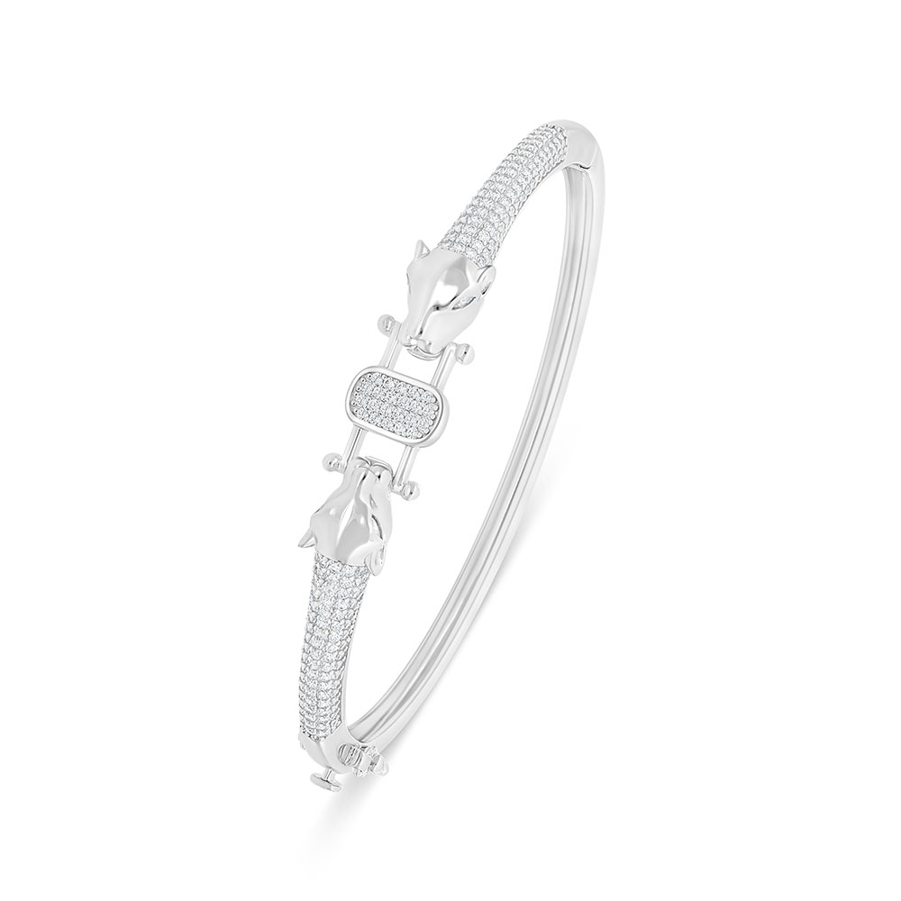 Sterling Silver 925 Bangle Rhodium Plated Embedded With White Zircon