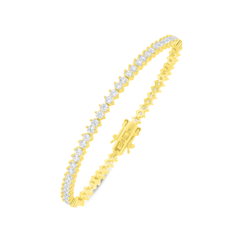 Sterling Silver 925 Bracelet Golden Plated Embedded With White Zircon