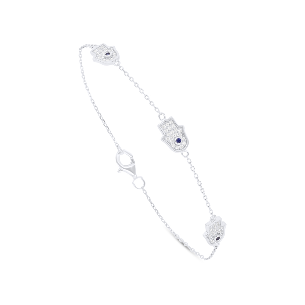 Sterling Silver 925 Bracelet Rhodium Plated Embedded With Sapphire Corundum And White Zircon