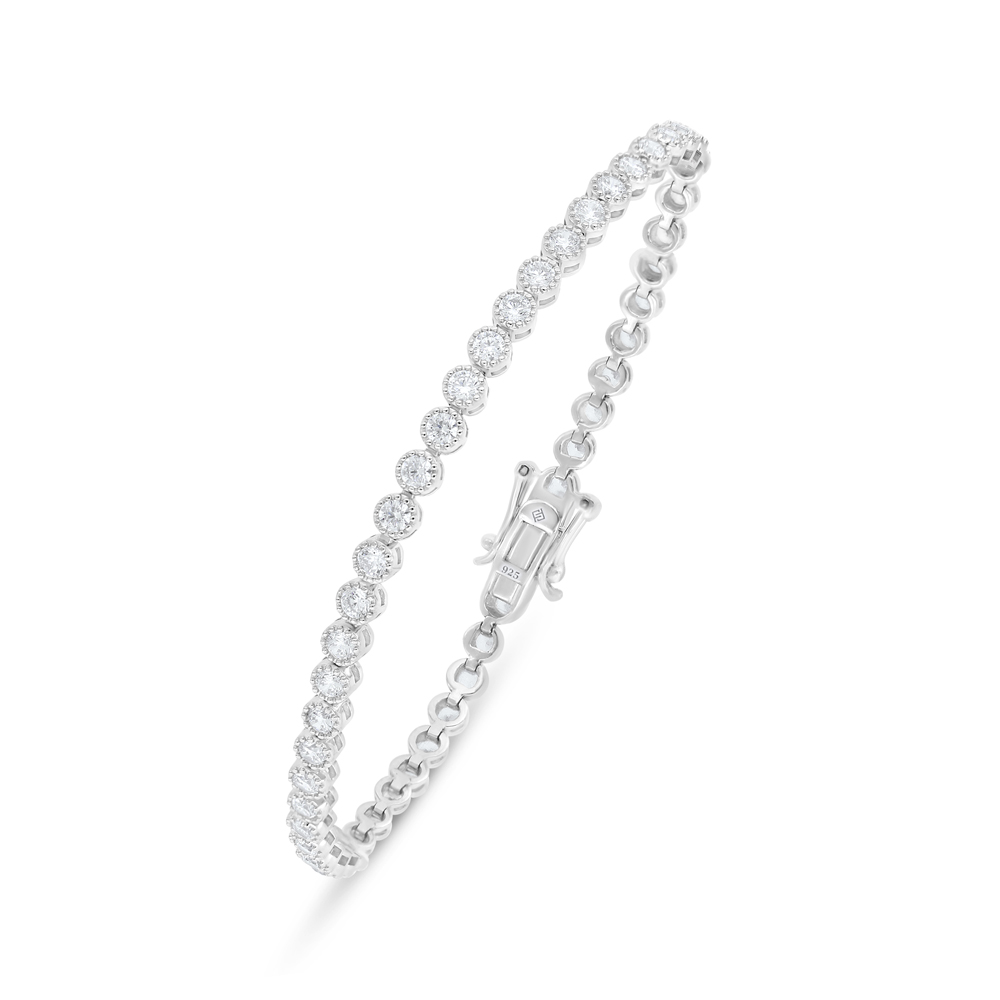 Sterling Silver 925 Bracelet Rhodium Plated Embedded With White Zircon