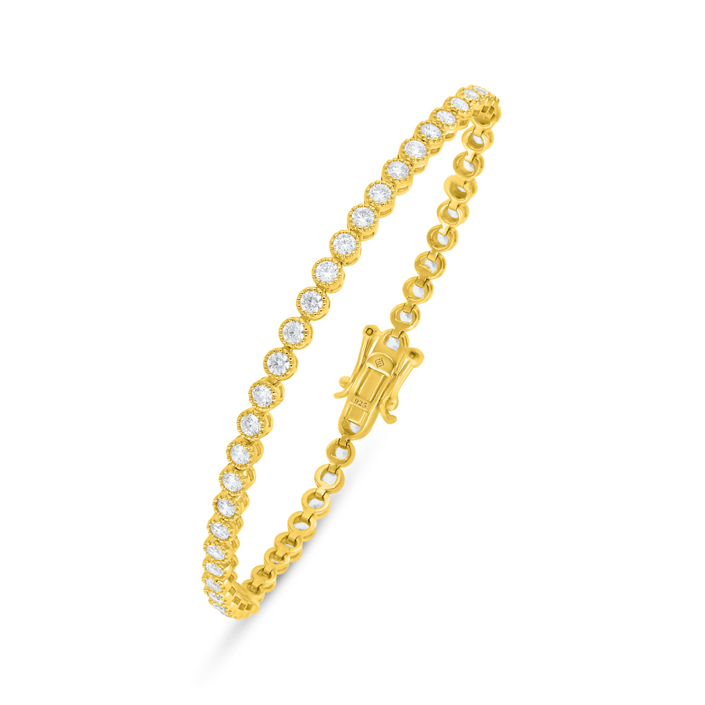 Sterling Silver 925 Bracelet Golden Plated Embedded With White Zircon