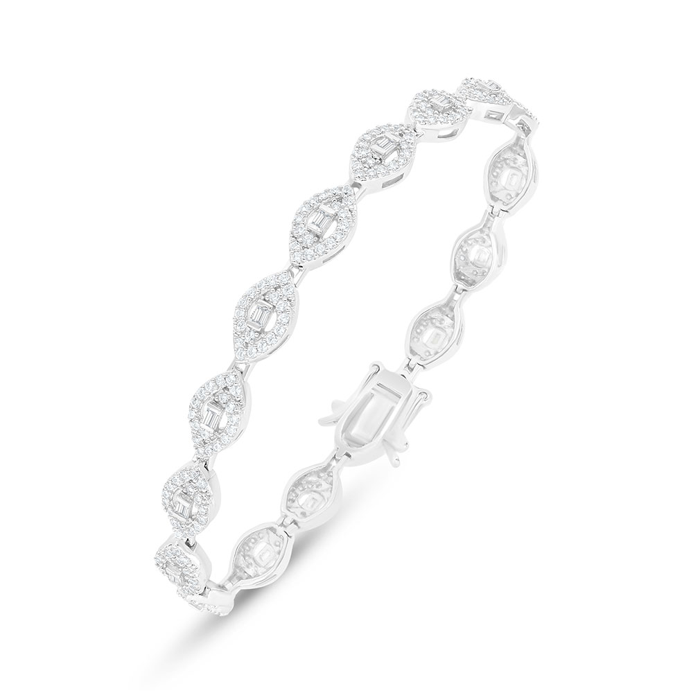 Sterling Silver 925 Bracelet Rhodium Plated Embedded With White Zircon