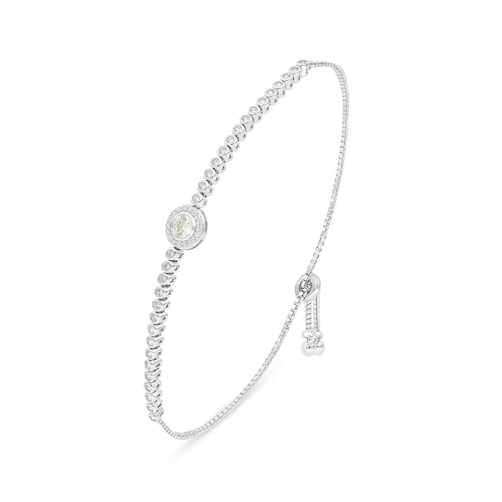 Sterling Silver 925 Bracelet Rhodium Plated Embedded With Yellow Diamond And White Zircon