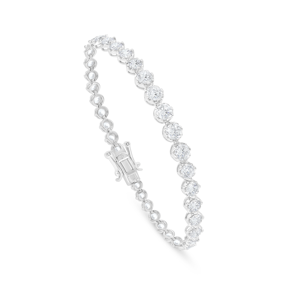 Sterling Silver 925 Bracelet Rhodium Plated Embedded With White Zircon