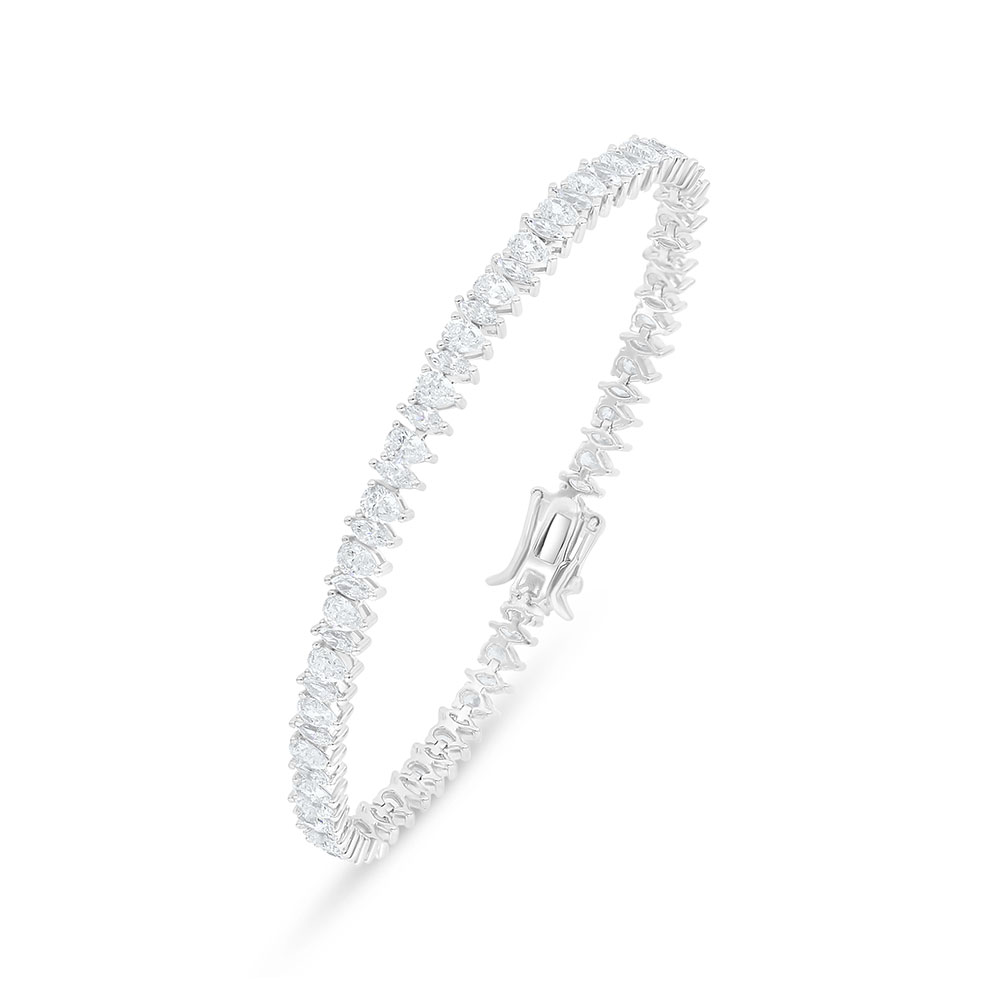 Sterling Silver 925 Bracelet Rhodium Plated Embedded With White Zircon