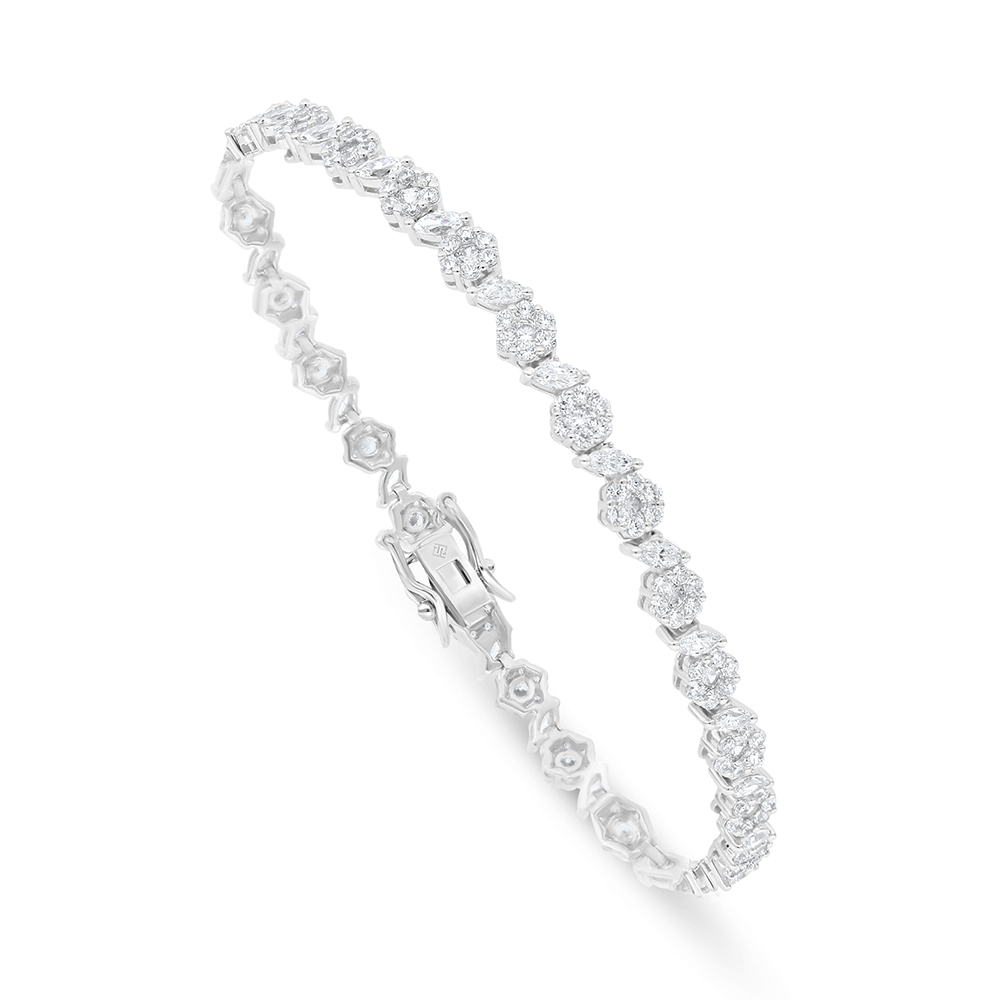 Sterling Silver 925 Bracelet Rhodium Plated Embedded With White Zircon