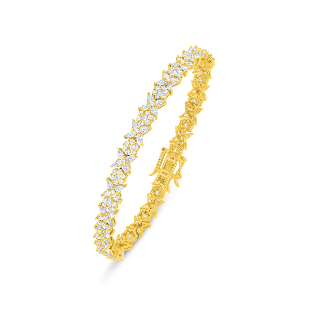 Sterling Silver 925 Bracelet Golden Plated Embedded With White Zircon