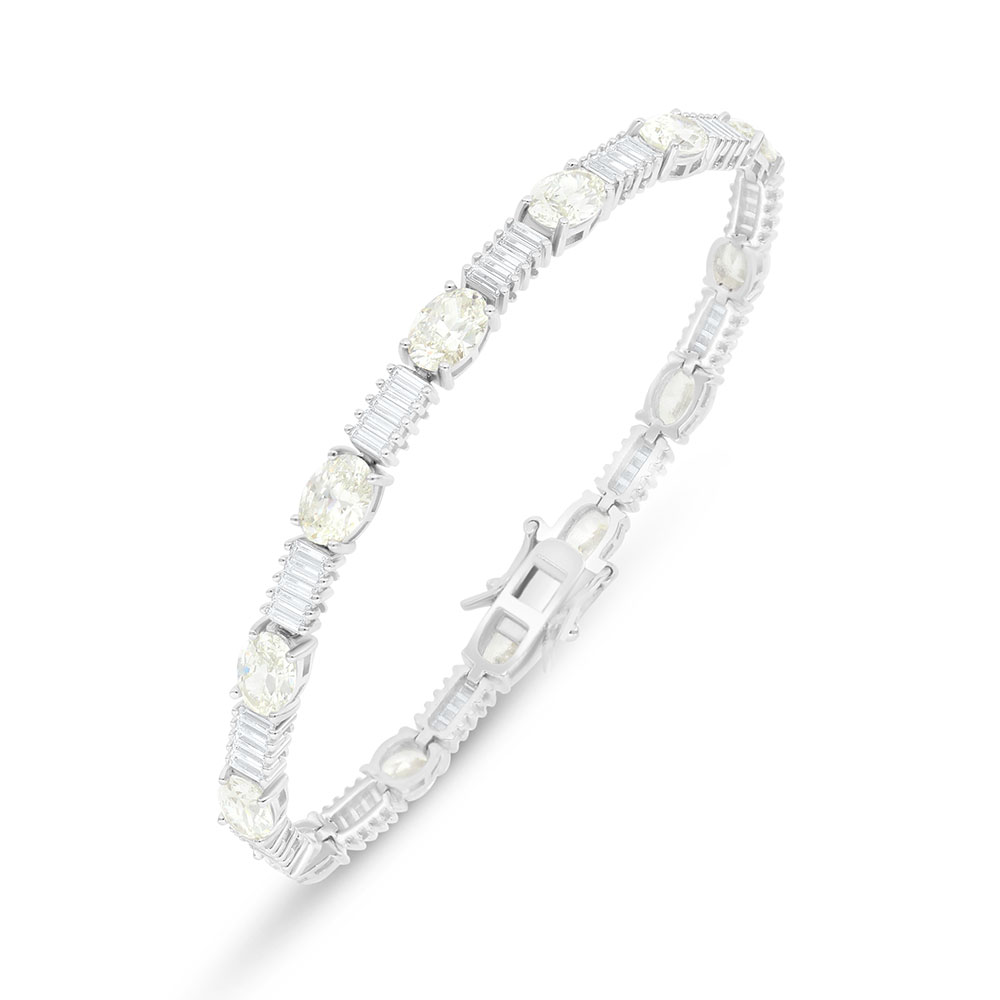 Sterling Silver 925 Bracelet Rhodium Plated Embedded With Yellow Diamond And White Zircon