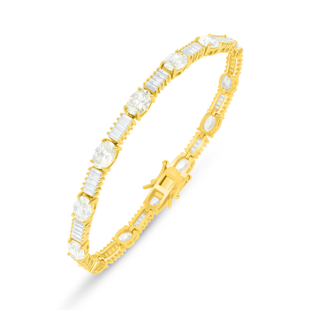 Sterling Silver 925 Bracelet Golden Plated Embedded With Yellow Diamond And White Zircon