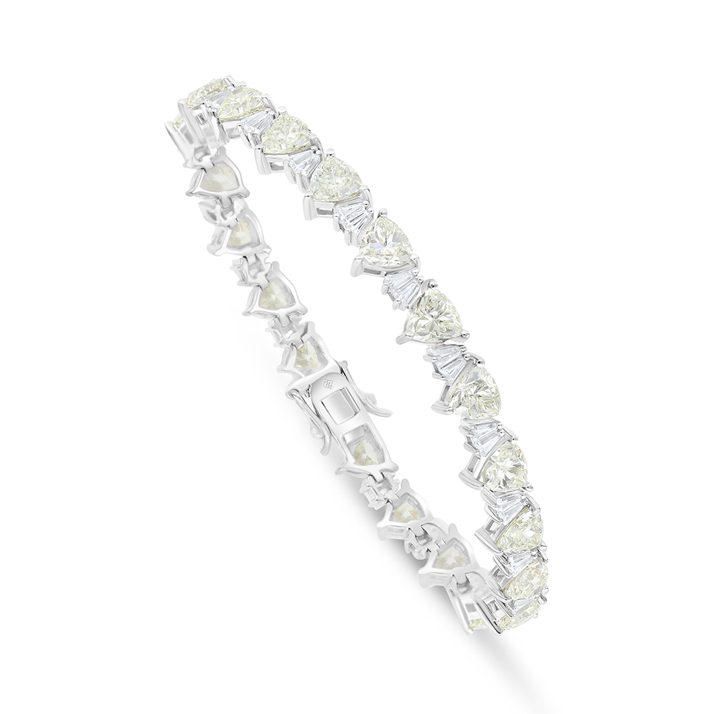 Sterling Silver 925 Bracelet Rhodium Plated Embedded With Yellow Diamond And White Zircon