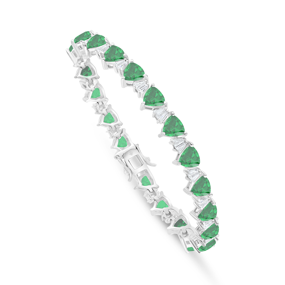 Sterling Silver 925 Bracelet Rhodium Plated Embedded With Emerald Zircon And White Zircon