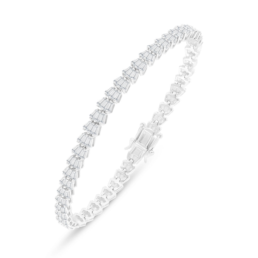 Sterling Silver 925 Bracelet Rhodium Plated Embedded With White Zircon