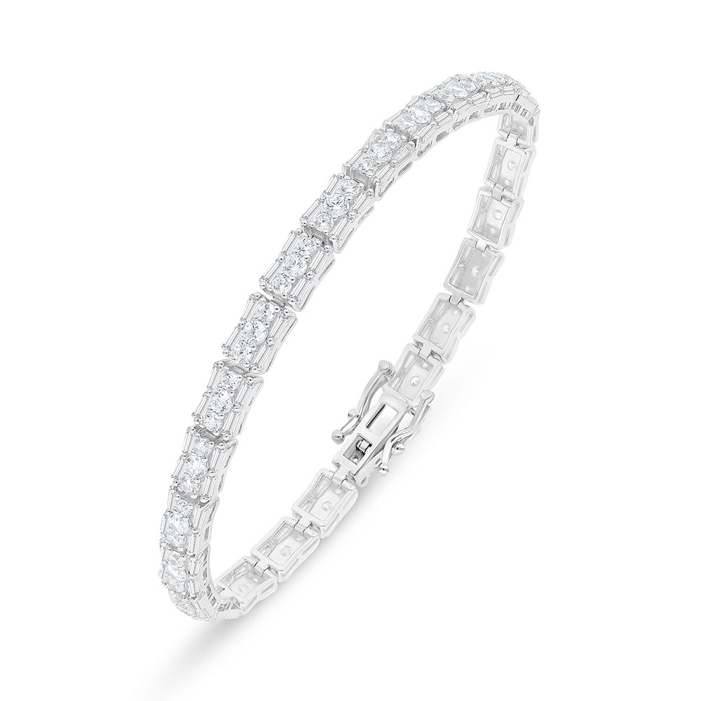 Sterling Silver 925 Bracelet Rhodium Plated Embedded With White Zircon