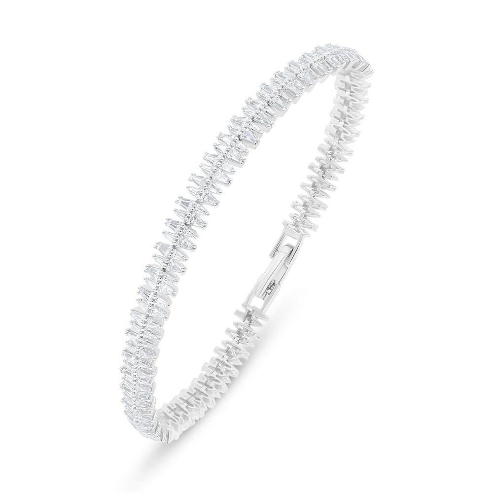 Sterling Silver 925 Bracelet Rhodium Plated Embedded With White Zircon