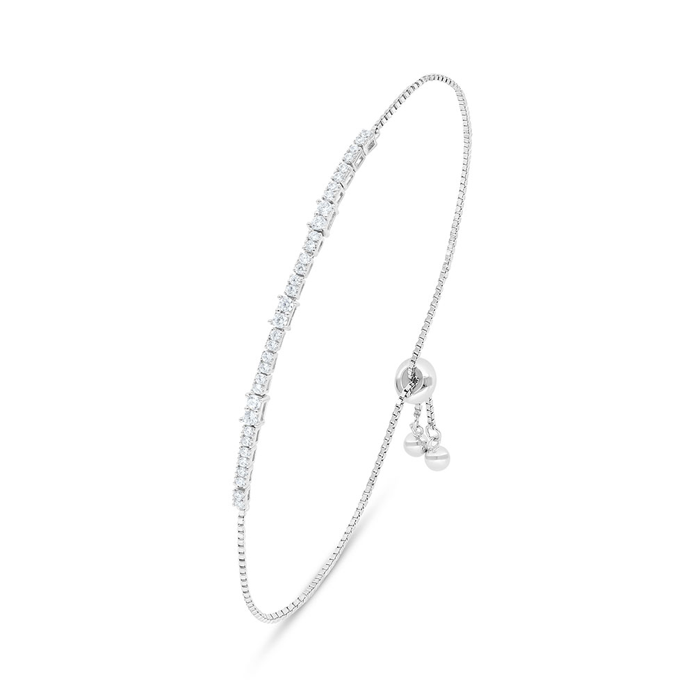 Sterling Silver 925 Bracelet Rhodium Plated Embedded With White Zircon