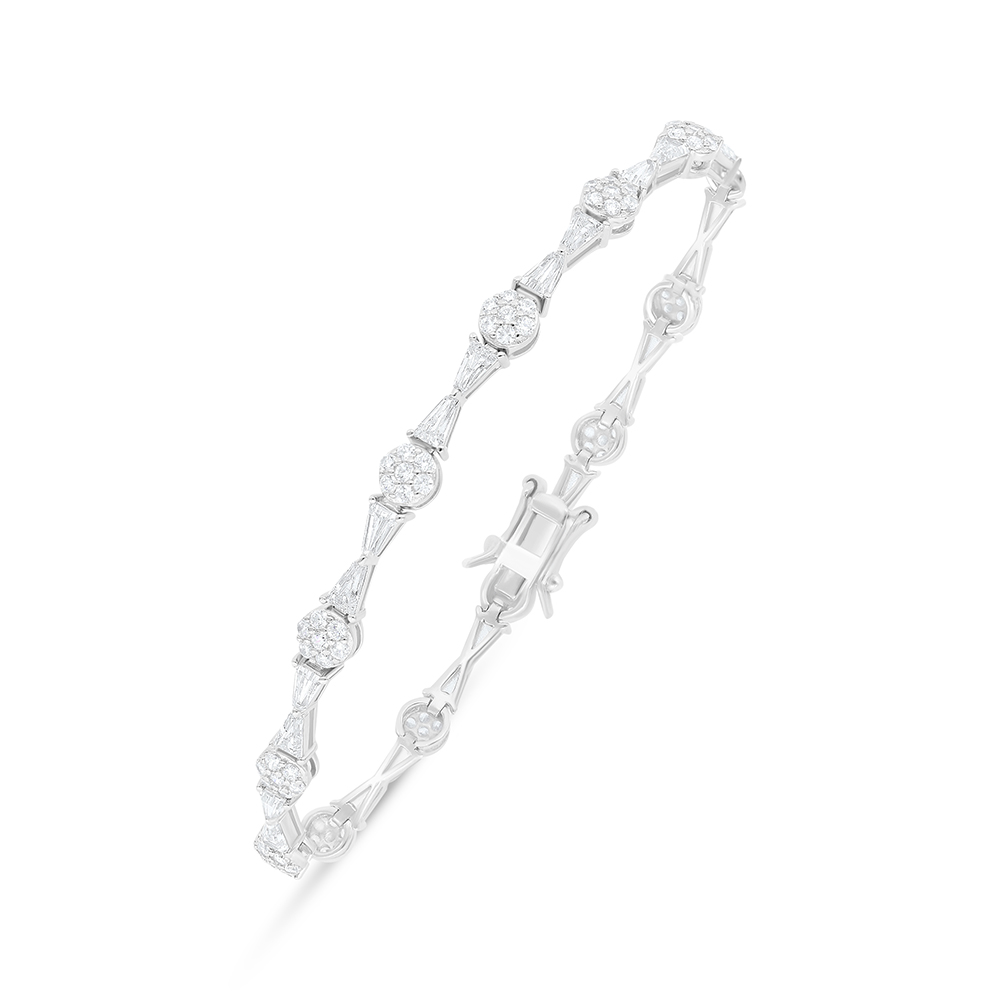 Sterling Silver 925 Bracelet Rhodium Plated Embedded With White Zircon